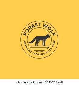 Vector Logo Illustration Forest Wolf Vintage Badge