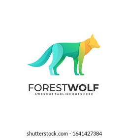Vector Logo Illustration Forest Wolf Gradient Colorful