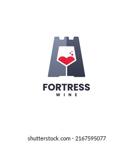 Ilustración de la fortaleza con logotipo vectorial y estilo sencillo de vino.