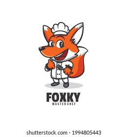 Vector Logo Illustration Fox Chef Mascot Cartoon Style.