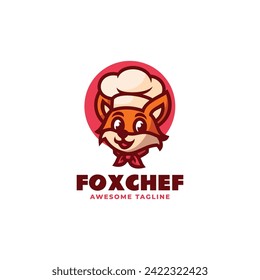 Vector Logo Illustration Fox Chef Mascot Cartoon Style.