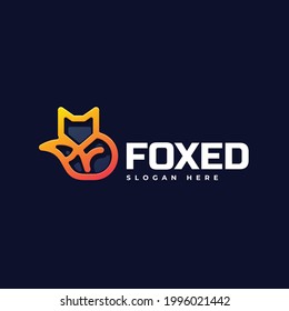 Vector Logo Illustration Fox Gradient Line Art Style.