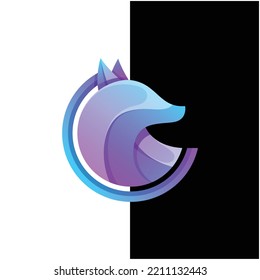 Ilustración del logotipo del vector estilo de color degradado de zorro