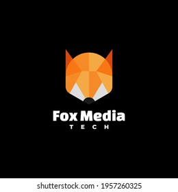 Vector Logo Illustration Fox Media Low Poly Style.