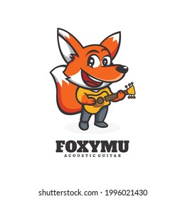 Vector Logo Illustration Fox Music Mascot Cartoon Style.