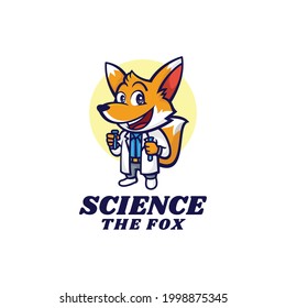 Vector Logo Illustration Fox Scientist Mascot Cartoon Style.