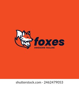 Vector Logo Illustration Foxes Simple Mascot Style.