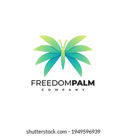 Vector Logo Illustration Freedom Palm Gradient Colorful Style.