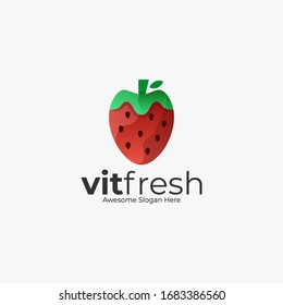 Vector Logo Illustration Fresh Strawberry Color Style.