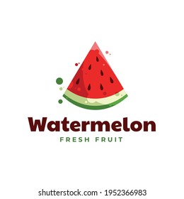 Vector Logo Illustration Fresh Watermelon Color Mascot Style.