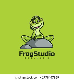 Ilustración con logotipo vectorial Estilo de mascota simple de Frog Studio.