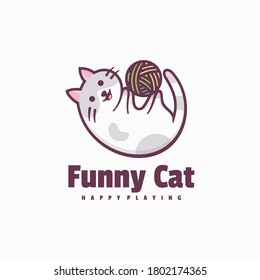 Vector Logo Illustration Funny Cat Simple Mascot Style.