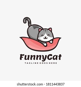 Vector Logo Illustration Funny Cat Simple Mascot Style.