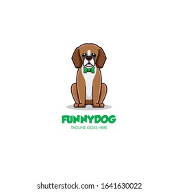 Vector Logo Illustration Funny Dog Simple Mascot Cartoon Style