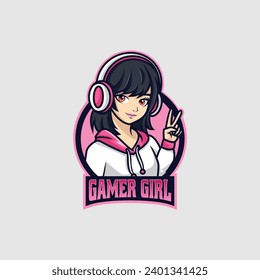 Vektorlogo Illustration Gamer Girl E- Sport und Sport Style.