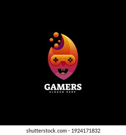 Vector Logo Illustration Gamers Gradient Colorful Style.