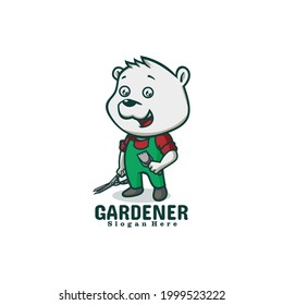 Vector Logo Illustration Gardener Bear Mascot Cartoon Style.
