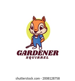 Logo Vector Ilustración Gardener Estilo de caricatura de mascota de ardilla.