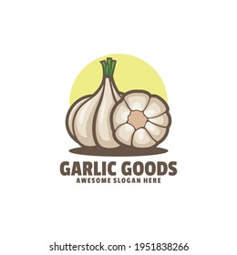 Vector Logo Illustration Garlic Goods Simple Mascot Style.