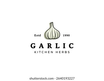 Vector Logo Illustration Garlic. Garlic Herbs Badge Logo Design