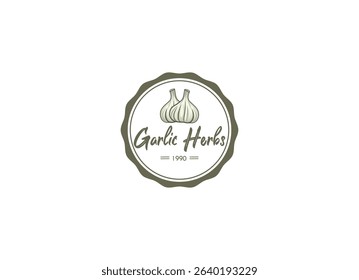 Vector Logo Illustration Garlic. Garlic Herbs Badge Logo Design