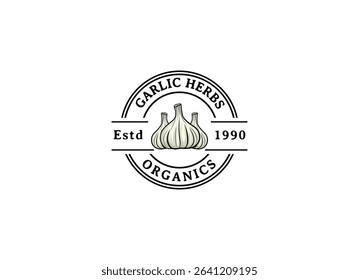 Vector Logo Illustration Garlic. Garlic Herbs Badge Logo Design