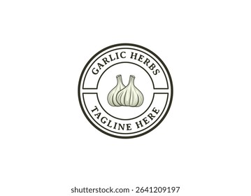 Vector Logo Illustration Garlic. Garlic Herbs Badge Logo Design