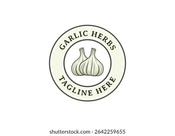 Ilustração de logotipo de vetor Alho. Design de logotipo de emblema de ervas de alho