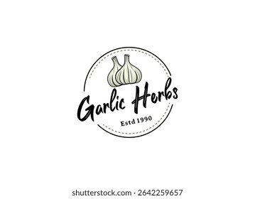 Ilustração de logotipo de vetor Alho. Design de logotipo de emblema de ervas de alho