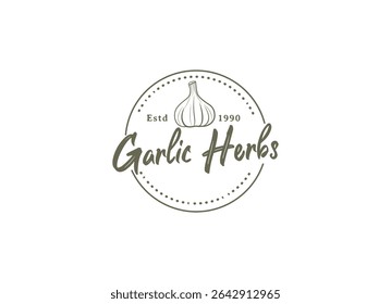 Ilustração de logotipo de vetor Alho. Design de logotipo de emblema de ervas de alho