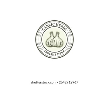 Ilustração de logotipo de vetor Alho. Design de logotipo de emblema de ervas de alho