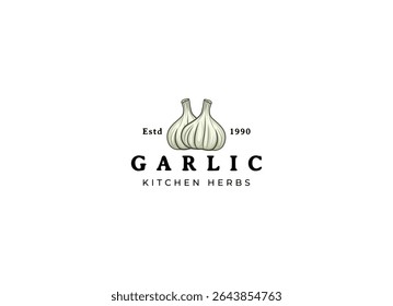 Ilustração de logotipo de vetor Alho. Design de logotipo de emblema de ervas de alho