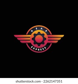 Logo Vector Ilustración Gear Express Gradiente Colorido Estilo.