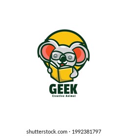 Vector Logo Illustration Geek Panda Mascot Cartoon Style.