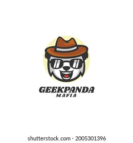 Vector Logo Illustration Geek Panda Mascot Cartoon Style.