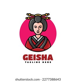 Logo Vector Ilustración Geisha Estilo de caricatura de mascota.