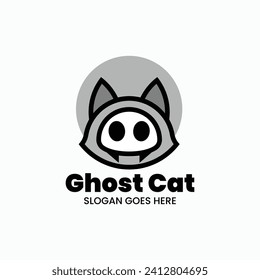 Vector Logo Illustration Ghost Cat Mascot Cartoon Style