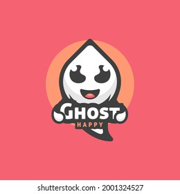 Logo Vector Ilustración Fantasma Feliz Estilo De Caricatura Mascota.