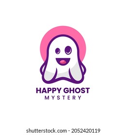 Vector Logo Illustration Ghost Mascot Cartoon Style.
