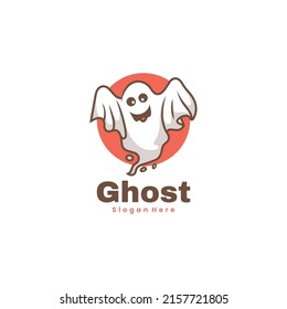 Vector Logo Illustration Ghost Mascot Cartoon Style.