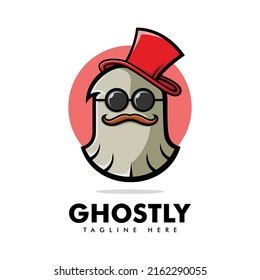 Vector Logo Illustration Ghost Mascot Cartoon Style.