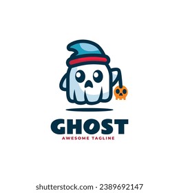 Vector Logo Illustration Ghost Mascot Cartoon Style.