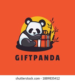 Vector Logo Illustration Gift Panda Simple Mascot Style.