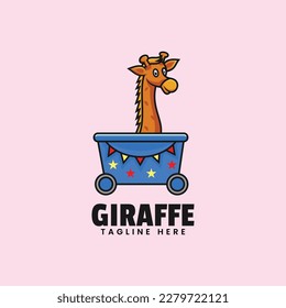 Vector Logo Illustration Giraffe Cartoon Style.