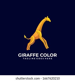 Vector Logo Illustration Giraffe Jump Gradient Colorful Style.