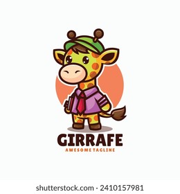 Vector Logo Illustration Giraffe Mascot Cartoon Style.