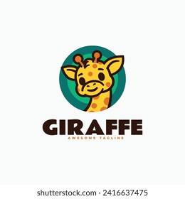 Vector Logo Illustration Giraffe Mascot Cartoon Style.