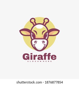 Vector Logo Illustration Giraffe Simple Mascot Style.