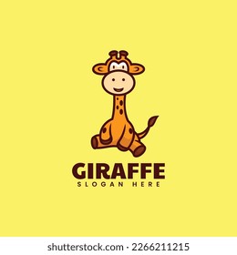 Vector Logo Illustration Giraffe Simple Mascot Style.