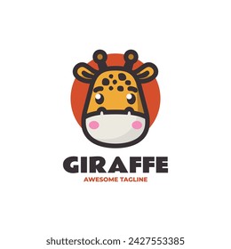 Vector Logo Illustration Giraffe Simple Mascot Style.